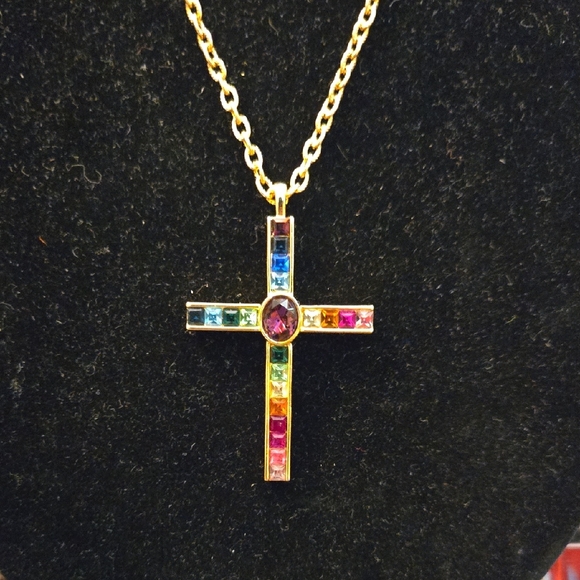 1998 PSCO Multicolor Cross Pendant Necklace - Picture 1 of 6